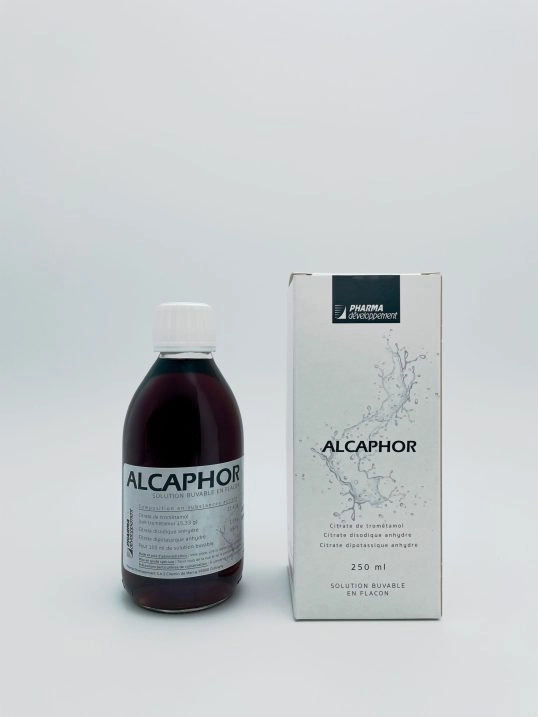 Alcaphor, flacon et étui